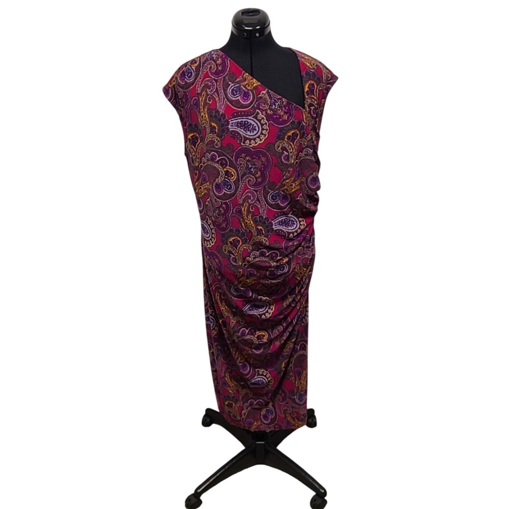 Lauren Ralph Lauren Paisley Print Cowl Neck Ruched Sheath Dress‎ Size 16